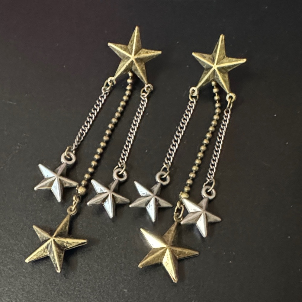 Gold and Silver Star Dangle Earrings